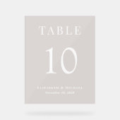 Elegant Taupe Bruiloft Receptie Tafelnummer Acryl Bord (Voorkant)