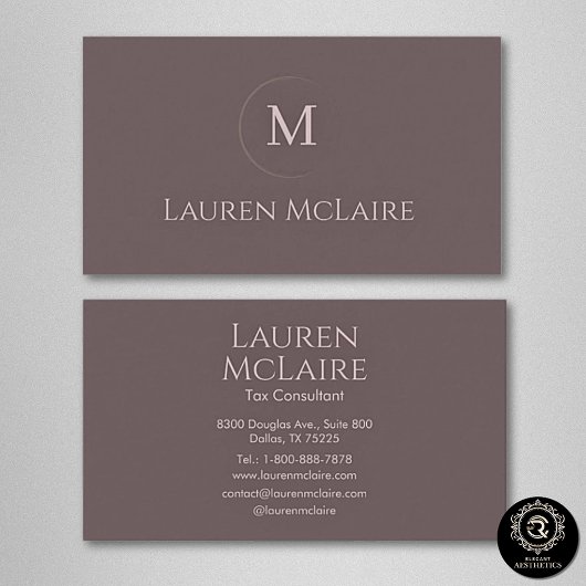 Elegant Taupe Cirkel Monogram Visitekaartje