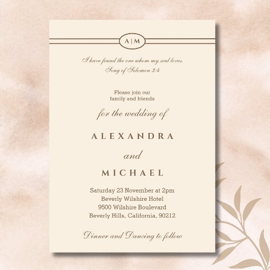Elegant Taupe Cream Bible Verse Christian Wedding  Kaart