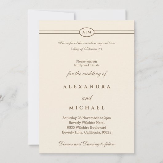 Elegant Taupe Cream Bible Verse Christian Wedding  Kaart (Voorkant)