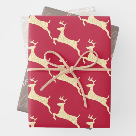 Elegant Taupe Cream Red Reindeer Snowflake Inpakpapier Vel (In situ)