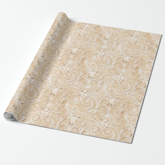 Elegant Taupe Damask Cadeaupapier (Uitgerold)