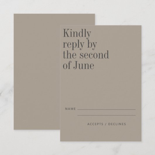 Elegant Taupe en Gray minimalist Modern Wedding RSVP Kaartje (Voorkant / Achterkant)