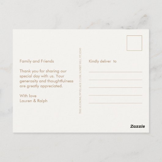 Elegant Taupe en Ivoor Non-Photo Dank u Briefkaart (Achterkant)