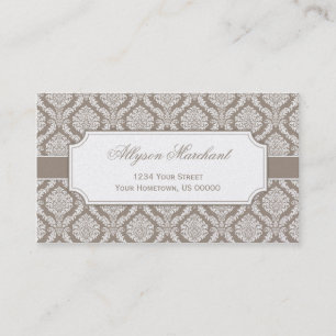 Elegant Taupe en White Damask op Pearl Visitekaartje