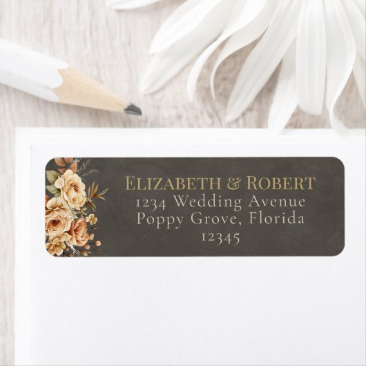 Elegant Taupe Floral Wedding Address Label (Insitu)