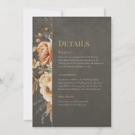 Elegant Taupe Floral Wedding Details Card Kaart