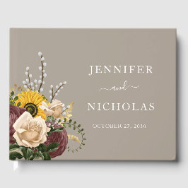 Elegant Taupe Floral Wedding Gastenboek