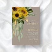 Elegant Taupe Floral Wedding Gold Foil Uitnodiging