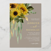 Elegant Taupe Floral Wedding Gold Foil Uitnodiging (Voorkant)