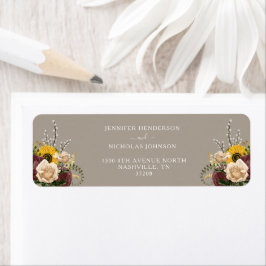 Elegant Taupe Floral Wedding Return Address Etiket