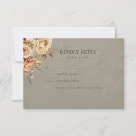 Elegant Taupe Floral Wedding RSVP Kaartje