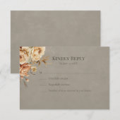 Elegant Taupe Floral Wedding RSVP Kaartje (Voorkant / Achterkant)