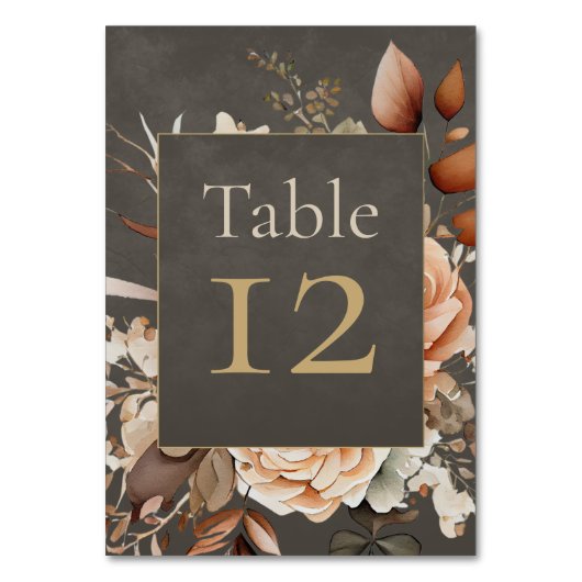 Elegant Taupe Floral Wedding Table Number Kaart (Voorkant)