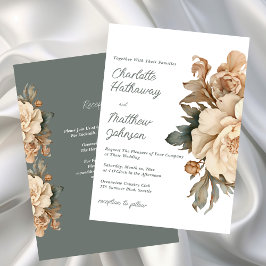 Elegant Taupe Floral Wedding With Sage Green Kaart