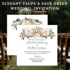 Elegant Taupe Floral Wedding with Sage Green Kaart