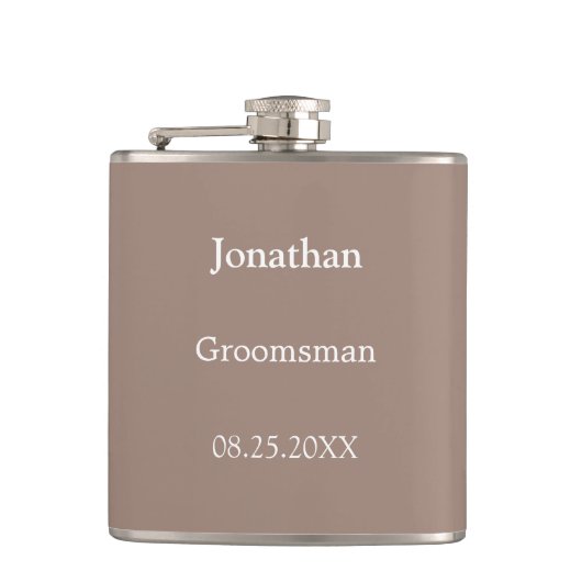 Elegant Taupe gepersonaliseerde groomsman Flask Heupfles (Voorkant)
