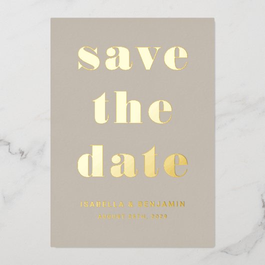 Elegant Taupe Gold bewaart de datum-Kaart Folie Uitnodiging (Voorkant)