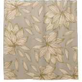 Elegant Taupe Gold Glitter Floral Line Art Douchegordijn (Voorkant)