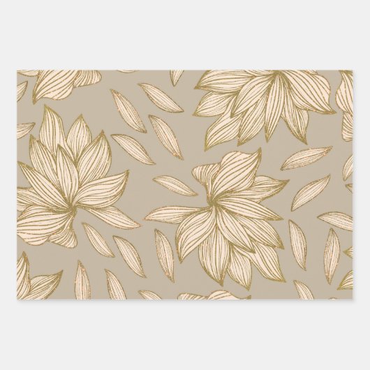 Elegant Taupe Gold Glitter Floral Line Art Inpakpapier Vel (Voorkant 2)