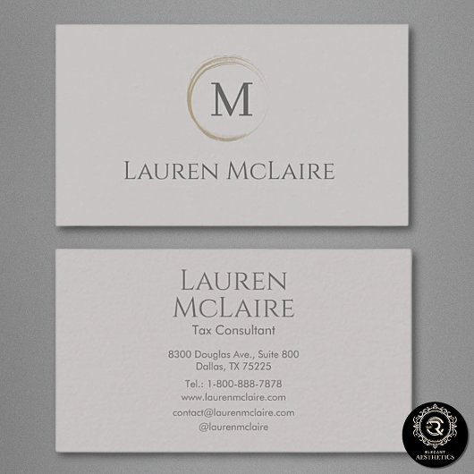 Elegant Taupe Gray Circle Monogram Business Card Visitekaartje