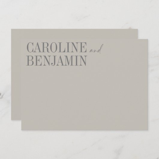Elegant Taupe Gray Custom Name Weddenschap Station Notitiekaartje (Voorkant / Achterkant)