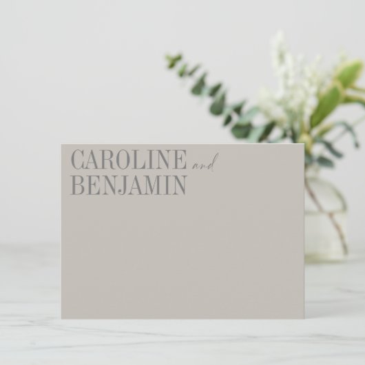 Elegant Taupe Gray Custom Name Weddenschap Station Notitiekaartje (Staand voorkant)