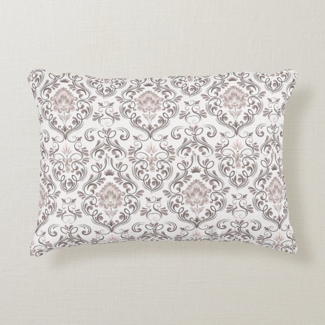 Elegant Taupe & Gray Damask Pillow Cases | Classic Accent Kussen (Voorkant)
