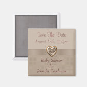 Elegant taupe hartjuweel bewaar de datum Baby Magneet (Voorkant / Achterkant)