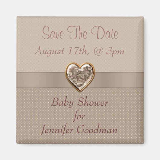 Elegant taupe hartjuweel bewaar de datum Baby Magneet (Voorkant)