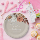 Elegant Taupe Herfst Floral Happy Thanksgiving Papieren Bordje (Feest)