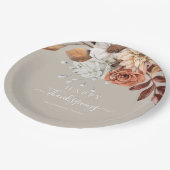 Elegant Taupe Herfst Floral Happy Thanksgiving Papieren Bordje (Gekanteld)