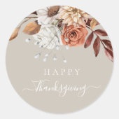 Elegant Taupe Herfst Floral Happy Thanksgiving Ronde Sticker (Voorkant)