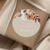 Elegant Taupe Herfst Floral Happy Thanksgiving Ronde Sticker