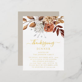 Elegant Taupe Herfst Floral laat Thanksgiving Gold Folie Uitnodiging Briefkaart