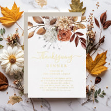Elegant Taupe Herfst Floral Thanksgiving Dinner Go
