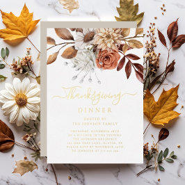 Elegant Taupe Herfst Floral Thanksgiving Dinner Go Folie Uitnodiging
