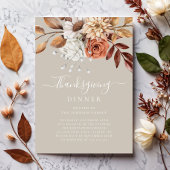 Elegant Taupe Herfst Floral Thanksgiving Dinner Kaart