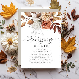 Elegant Taupe Herfst Floral Thanksgiving Dinner Kaart