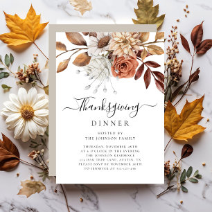 Elegant Taupe Herfst Floral Thanksgiving Dinner Kaart