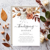 Elegant Taupe Herfst Floral Thanksgiving Dinner Kaart