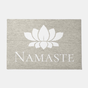 Elegant Taupe Herringbone Namaste White Lotus Deurmat