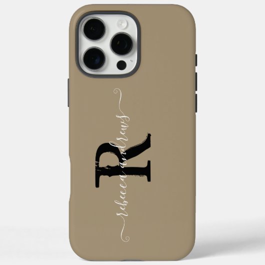 Elegant Taupe Initialen Monogram Script Naam Aange Case-Mate iPhone Case (Achterkant)