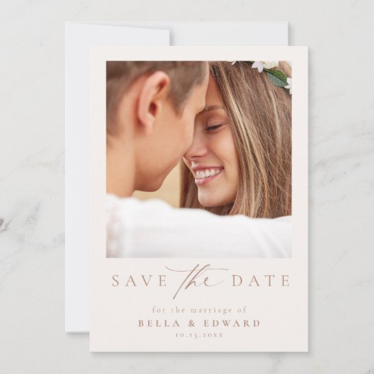 Elegant Taupe Ivory Foto Bruiloft Save The Date (Voorkant)