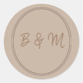 Elegant Taupe Monogram Wedding Ronde Sticker (Voorkant)