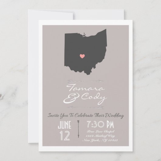 Elegant Taupe Ohio State Wedding Invitation Kaart (Voorkant)