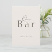 Elegant Taupe Open Bar Wedding Sign Kaart (Staand voorkant)