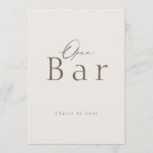 Elegant Taupe Open Bar Wedding Sign Kaart (Voorkant)