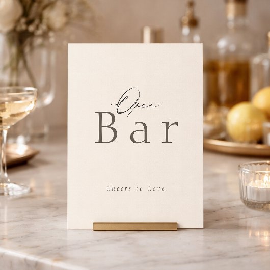 Elegant Taupe Open Bar Wedding Sign Kaart