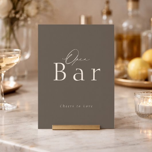 Elegant Taupe Open Bar Wedding Sign  Kaart